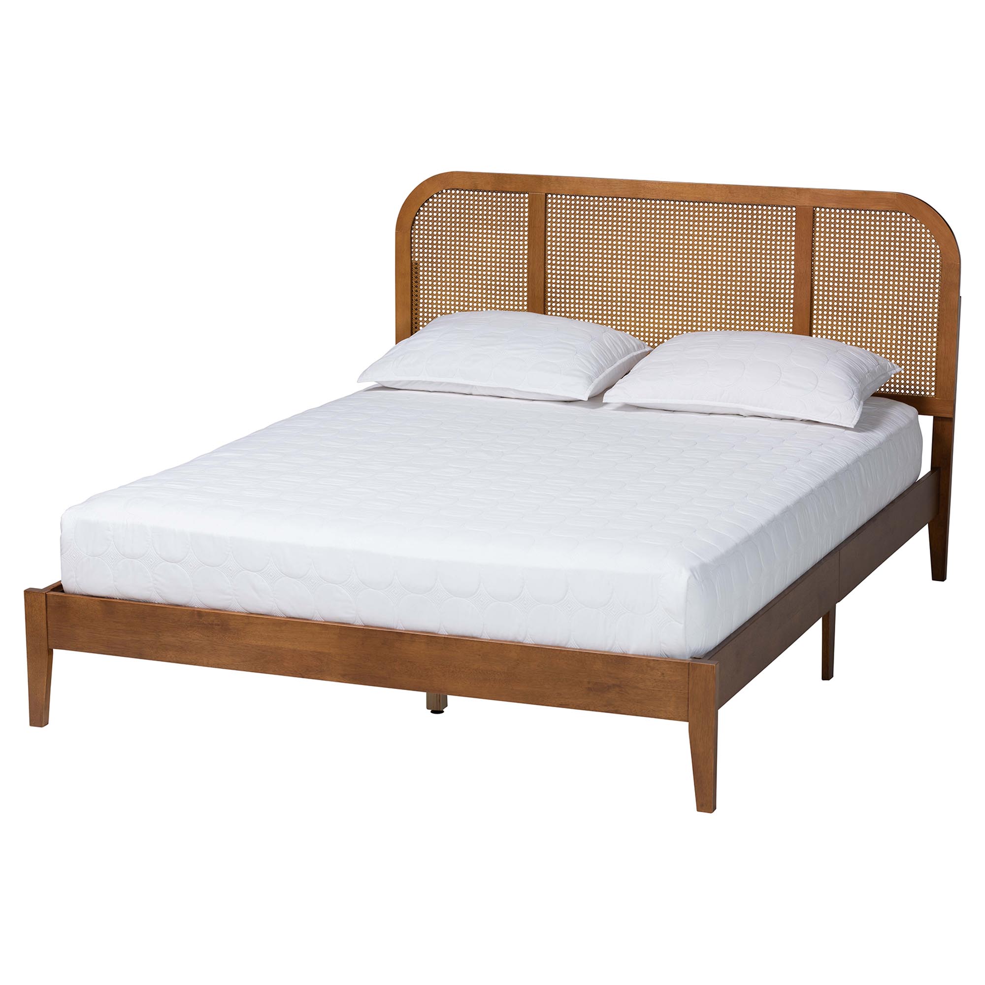 Baxton Studio Fleur Mid-Century Woven Rattan Wood Queen Size Bed